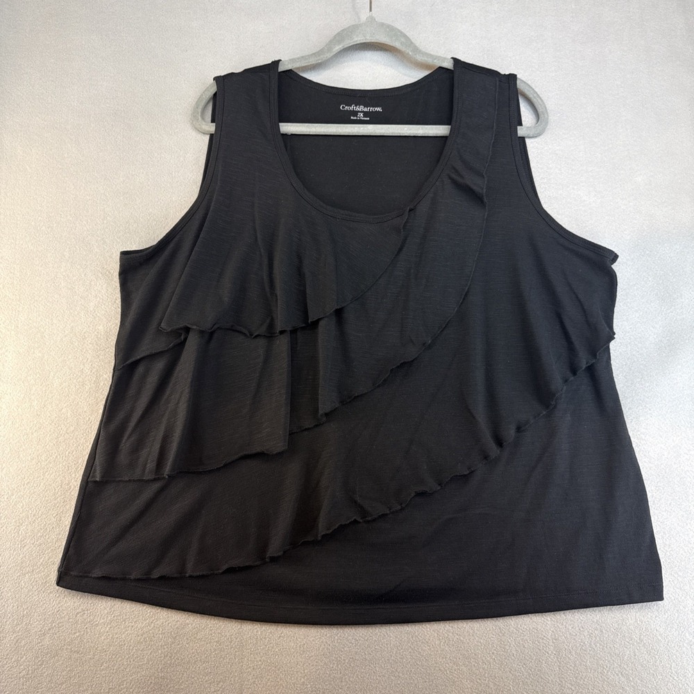 Croft & Barrow Tank Top Womens 2X Black Sleeveless Tiered Ruffle Casual Summer